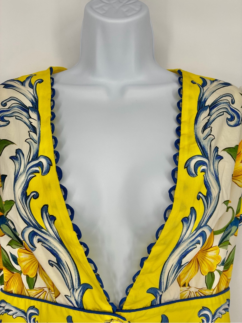 Farm Rio Yellow Mediterranean Sicily Scarf Lemon Tile Dress Medium - Picture 8 of 16